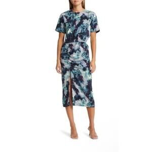 Nordstrom Open Edit New Women’s Abstract Ruched Slit Midi Dress Blue Size Small